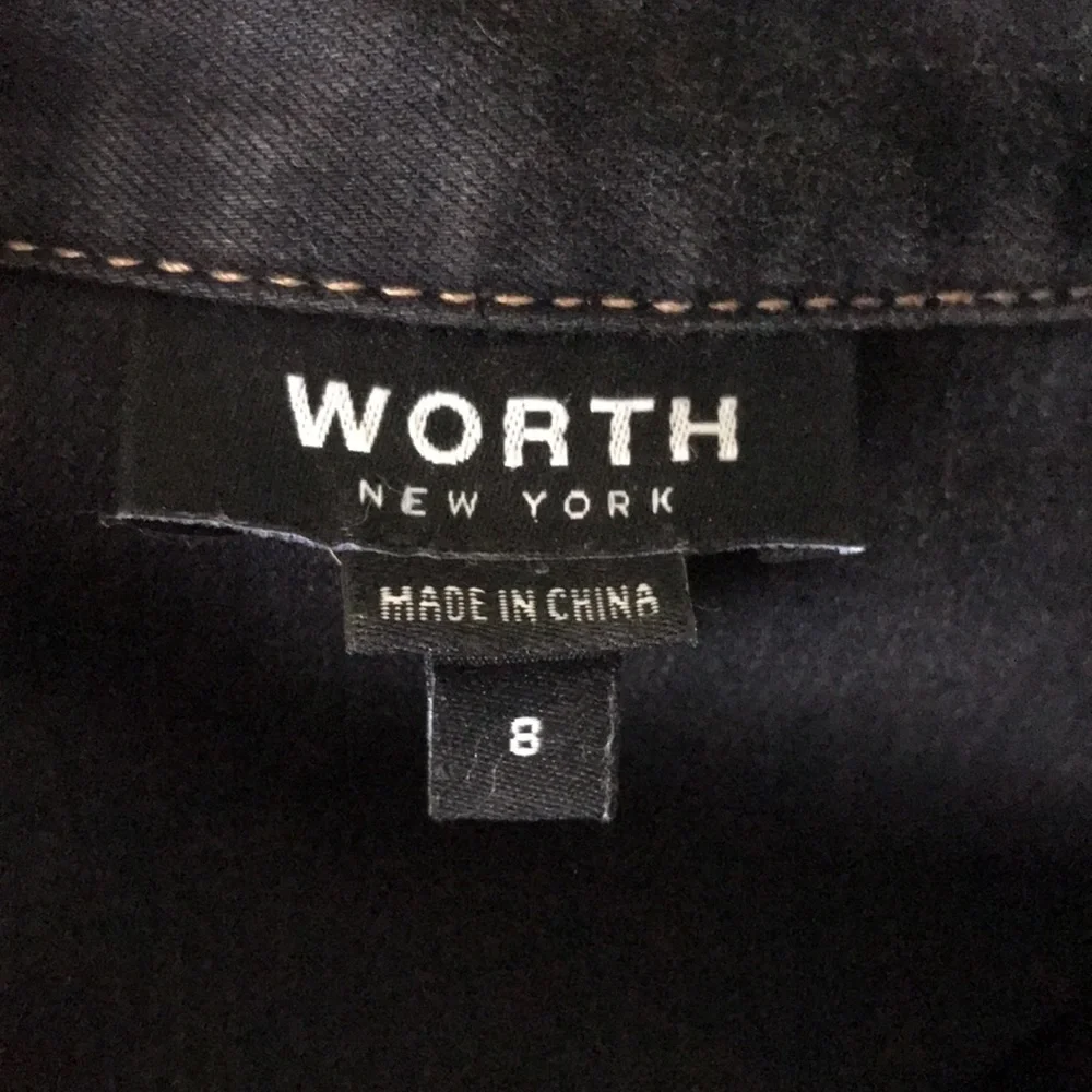 Worth Black Denim Hidden Button Front Belted Long Sleeve Jean Coat Dress Size 8 - Picture 3 of 5